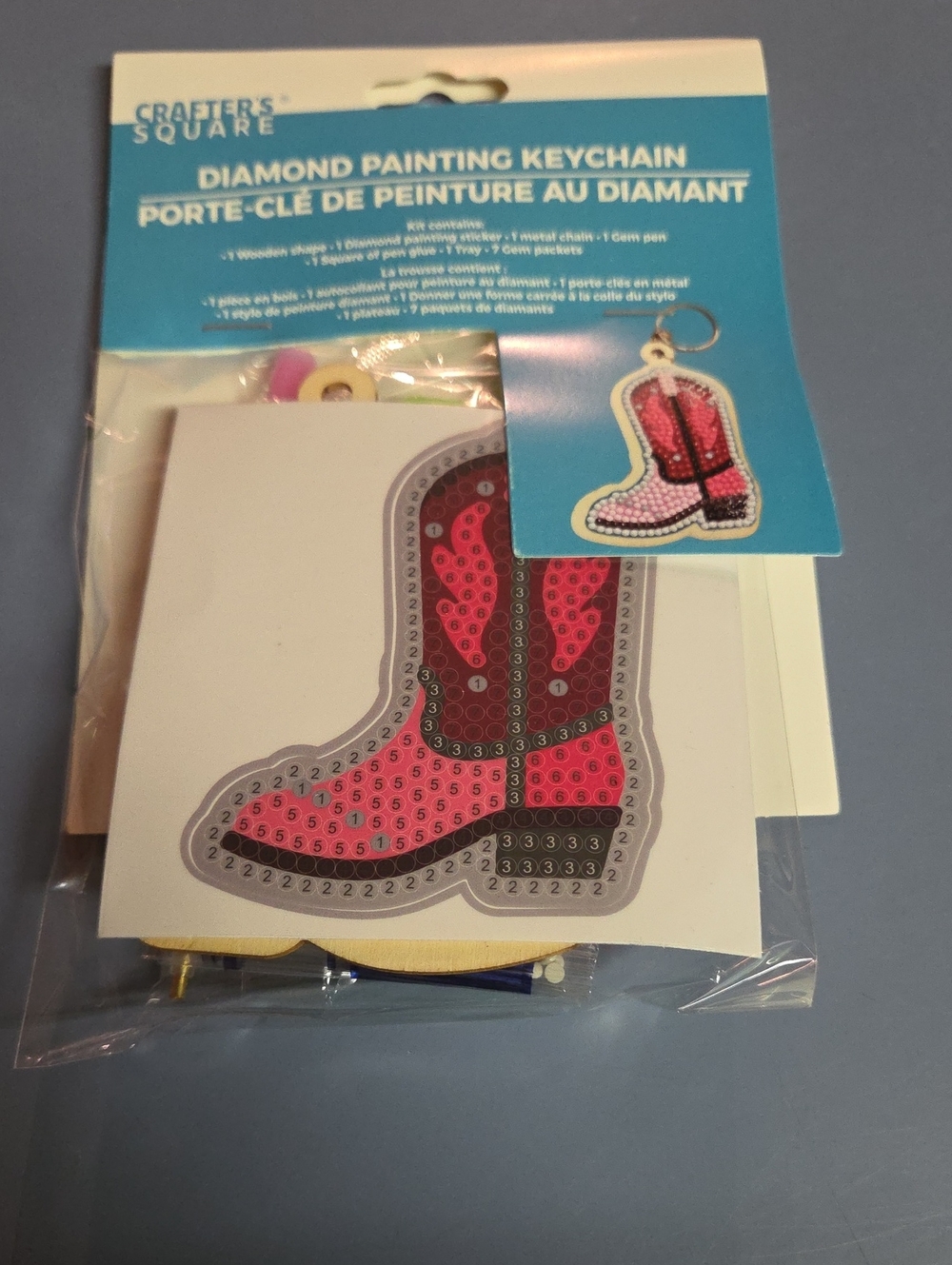 Pink Cowboy Boot Diamond Painting Keychain
